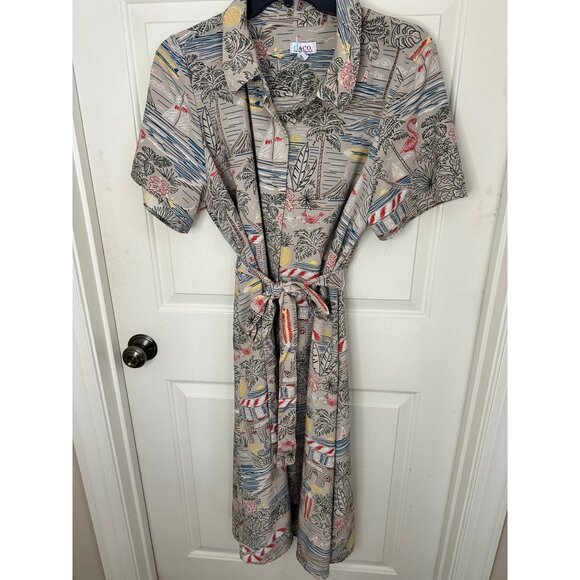 Denim & Co Size 2X Sailboats Beach Print Short Sleeve Button-Down Midi Dress W B - Picture 5 of 8